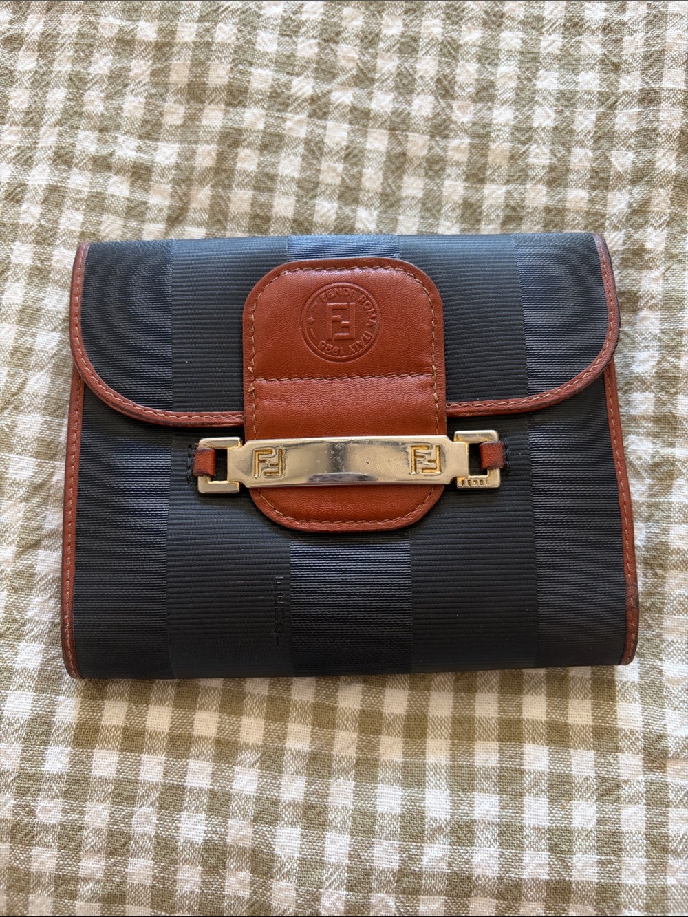 RARE Vintage Fendi Black and Brown Wallet with Gold Accent